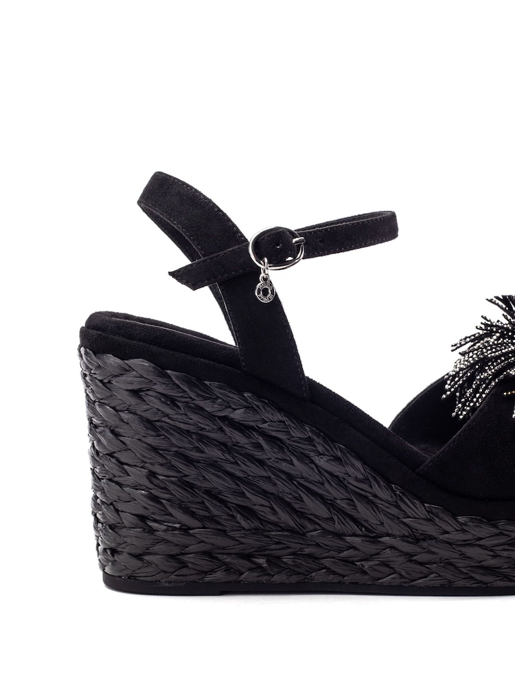 Moda in Pelle Black Marco Pom Pom Wedge Sandals - Image 3 of 3