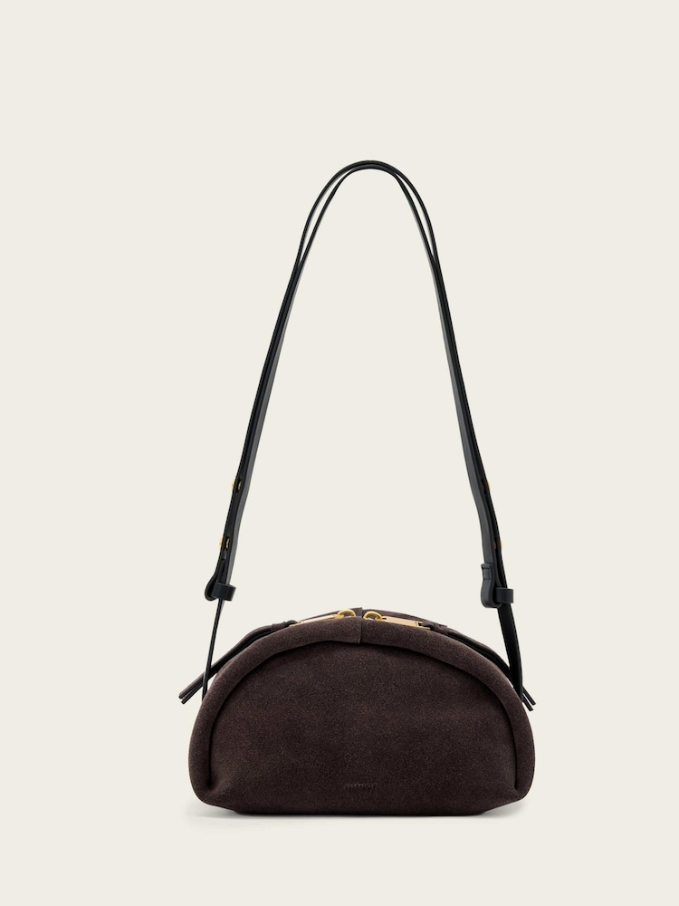 AllSaints Brown Rosalie Suede Cross-Body Bag - Image 1 of 6