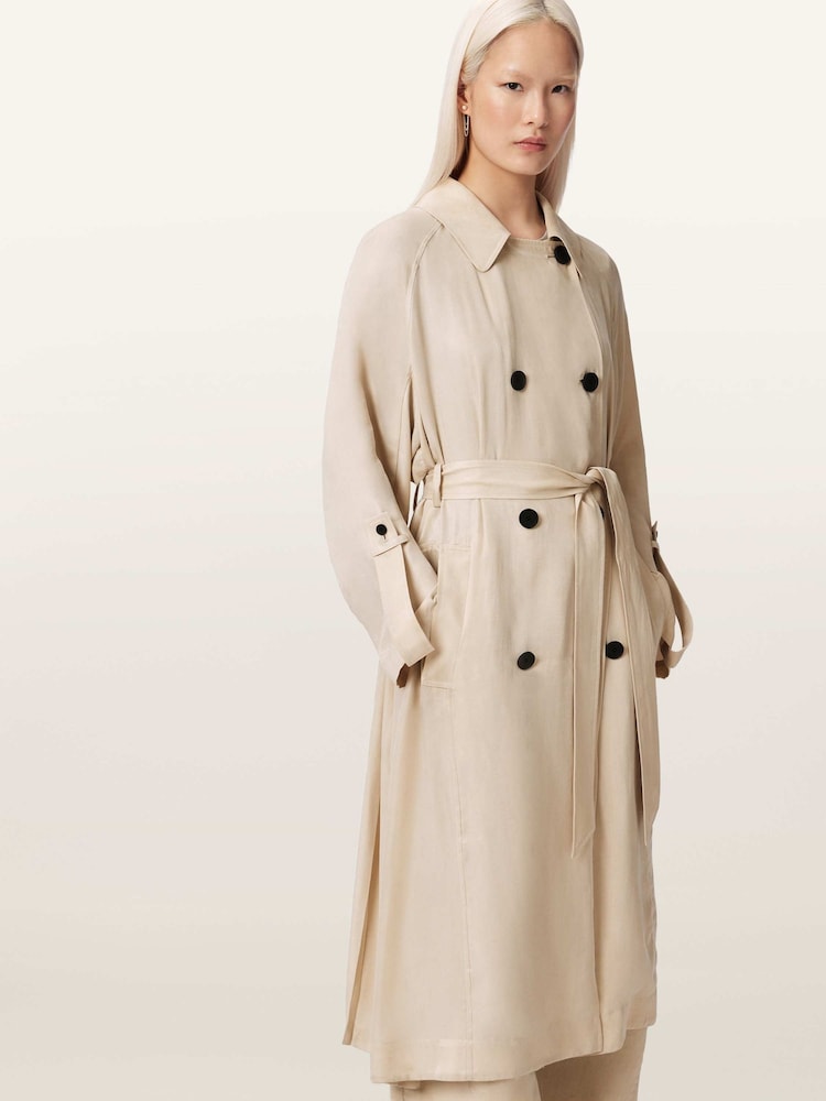 AllSaints Cream Lizie Trench Coat - Image 1 of 6