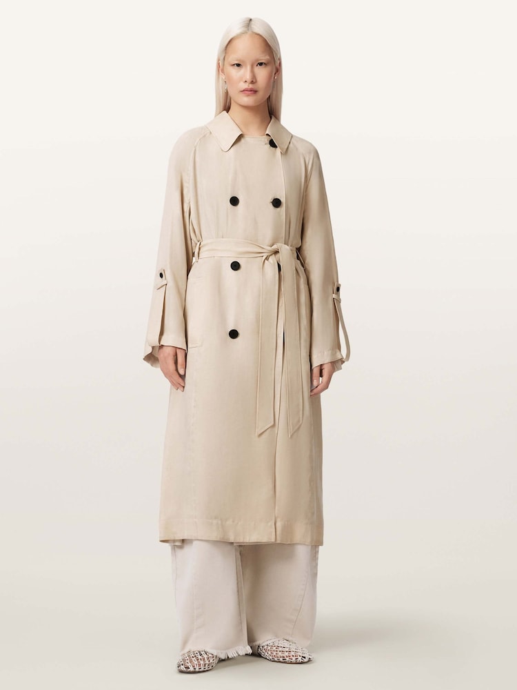 AllSaints Cream Lizie Trench Coat - Image 2 of 6