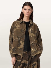 AllSaints Green Hettie Camo Shacket - Image 1 of 8
