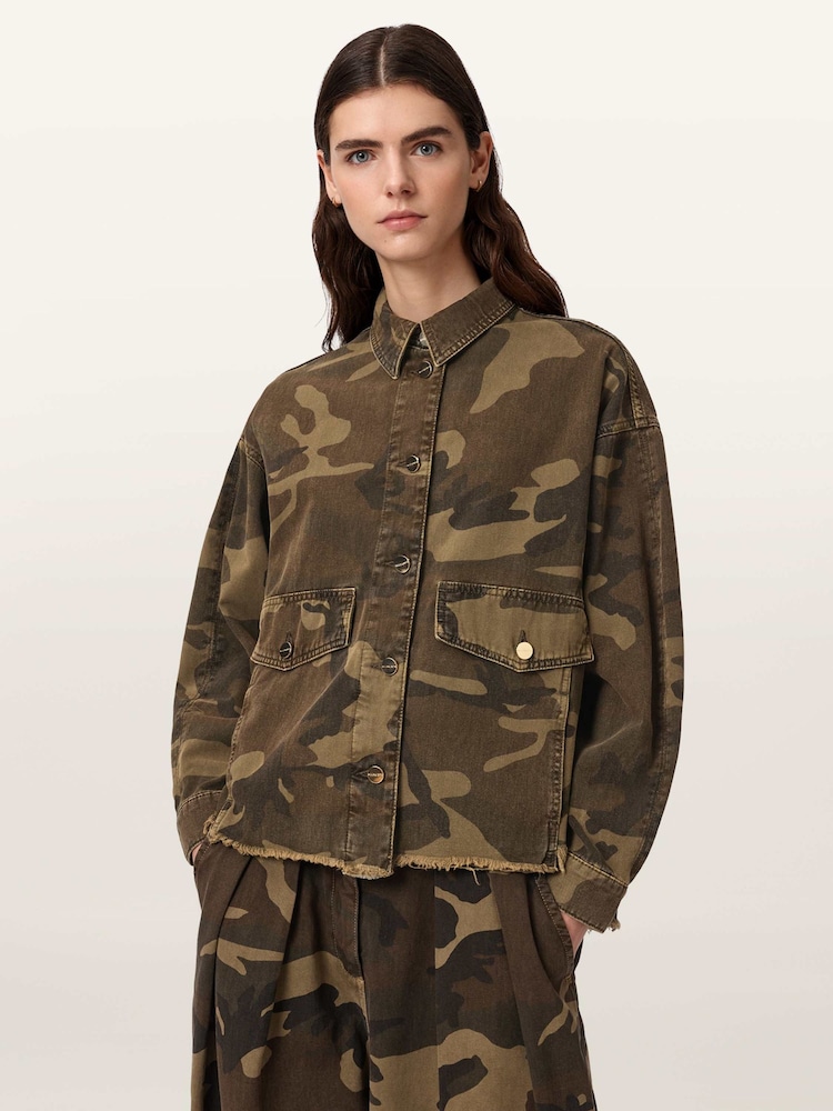 AllSaints Green Hettie Camo Shacket - Image 2 of 8