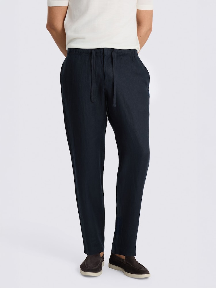 MOSS Blue Linen Drawstring Trousers - Image 1 of 5 MOSS Blue Linen Drawstring Trousers - Image 1 of 5