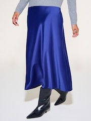 Cobalt Blue Satin Midi Skirt - Image 2 of 5