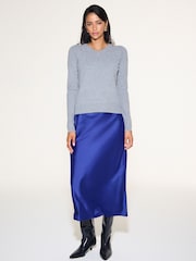 Cobalt Blue Satin Midi Skirt - Image 3 of 5