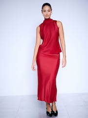 Red Satin Midi Skirt - Image 2 of 4
