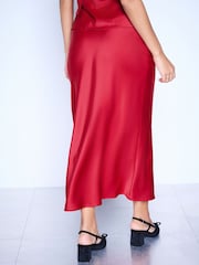 Red Satin Midi Skirt - Image 3 of 4