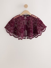 ក្រហម - Short Sleeved Floral Sequin Cape Top - រូបភាព 6 នៃ 8