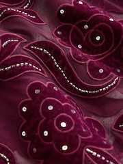 ក្រហម - Short Sleeved Floral Sequin Cape Top - រូបភាព 7 នៃ 8