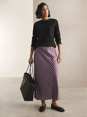 Burgundy Red Stripe Satin Midi Skirt - Image 2 of 8