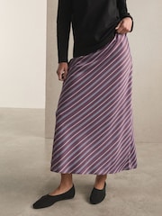 Burgundy Red Stripe Satin Midi Skirt - Image 3 of 8