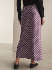 Burgundy Red Stripe Satin Midi Skirt - Image 4 of 8
