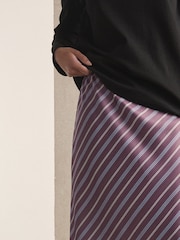 Burgundy Red Stripe Satin Midi Skirt - Image 5 of 8