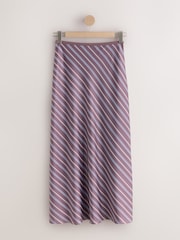 Burgundy Red Stripe Satin Midi Skirt - Image 6 of 8