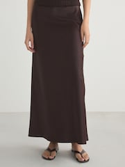 Chocolate Brown Satin Midi Skirt - Image 3 of 5