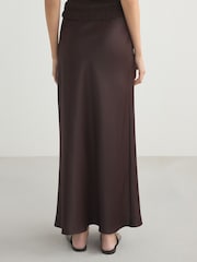 Chocolate Brown Satin Midi Skirt - Image 4 of 5