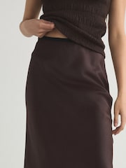 Chocolate Brown Satin Midi Skirt - Image 5 of 5
