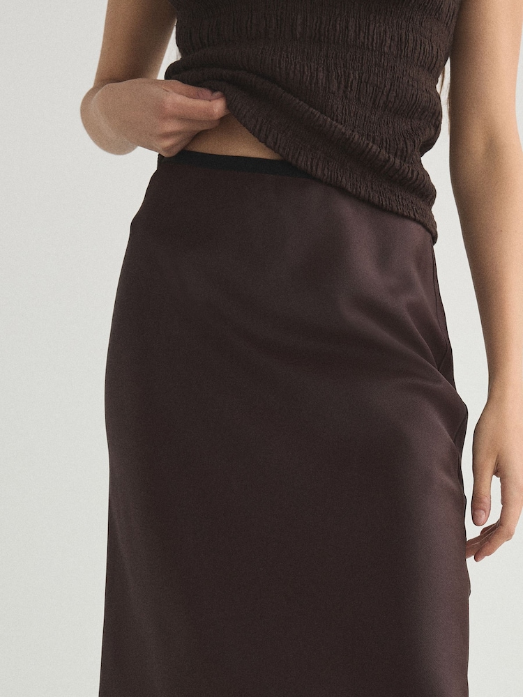 Chocolate Brown Satin Midi Skirt - Image 5 of 5 Chocolate Brown Satin Midi Skirt - Image 5 of 5