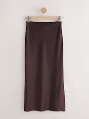 Chocolate Brown Satin Midi Skirt - Image 6 of 8