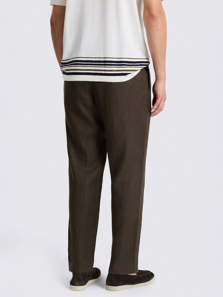 MOSS Brown Linen Drawstring Trousers - Image 2 of 5 MOSS Brown Linen Drawstring Trousers - Image 2 of 5