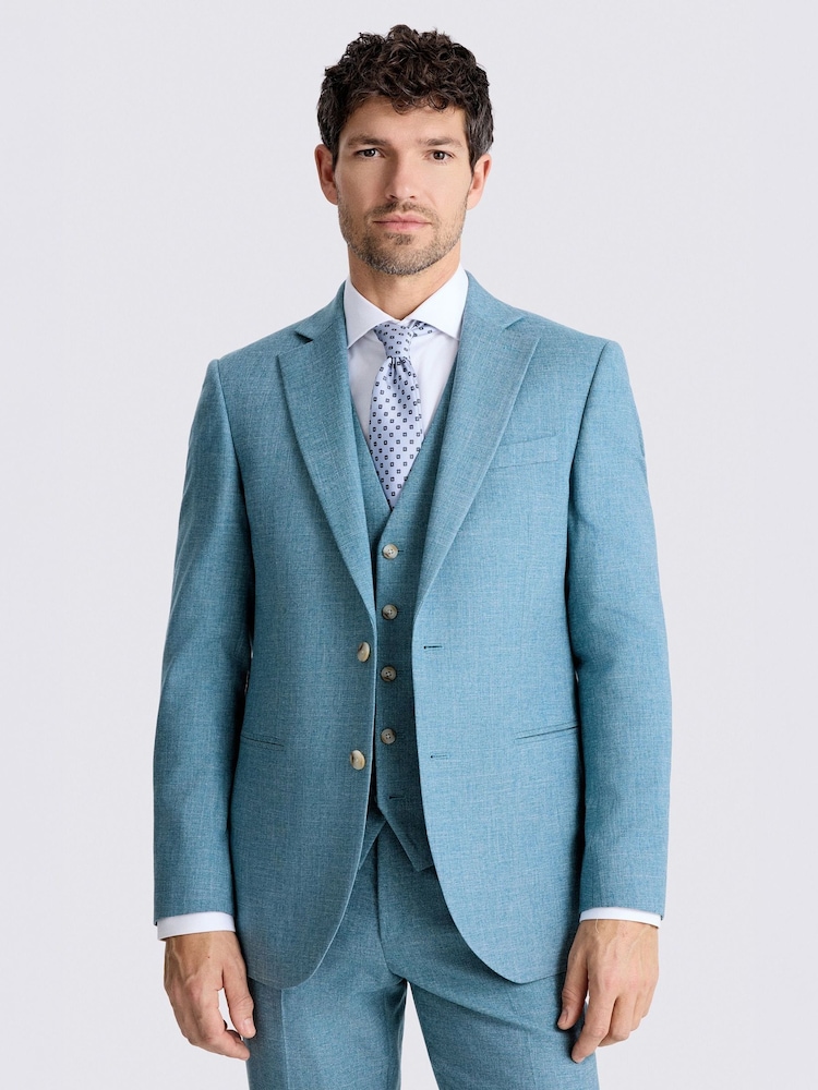 MOSS Teal Tailored Fit Slub Suit Jacket - Image 1 of 6