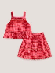 Monsoon Red Strawberry Gingham Top & Skirt Set - Image 1 of 3