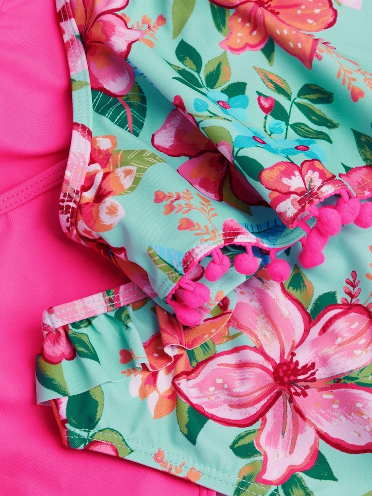 Monsoon Pink Floral & Plain Bikini Set 2 Pack - Image 3 of 3