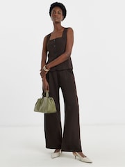 JD Williams Brown Textured Striaght Leg Trousers - Image 1 of 4