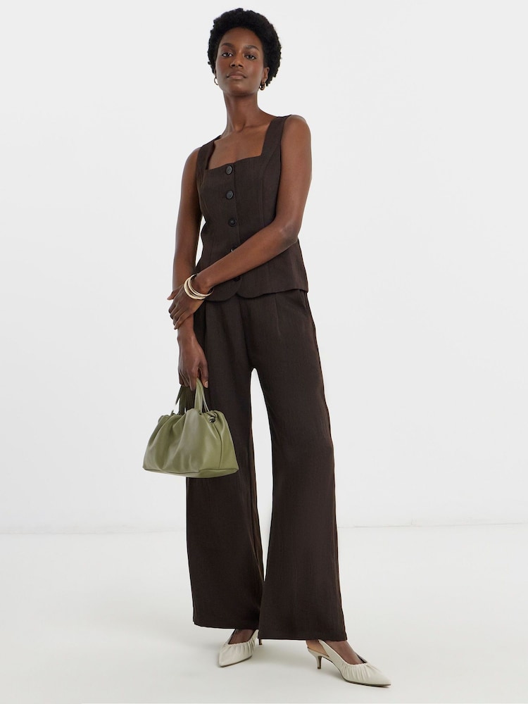 JD Williams Brown Textured Striaght Leg Trousers - Image 1 of 4