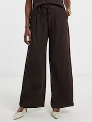 JD Williams Brown Textured Striaght Leg Trousers - Image 3 of 4