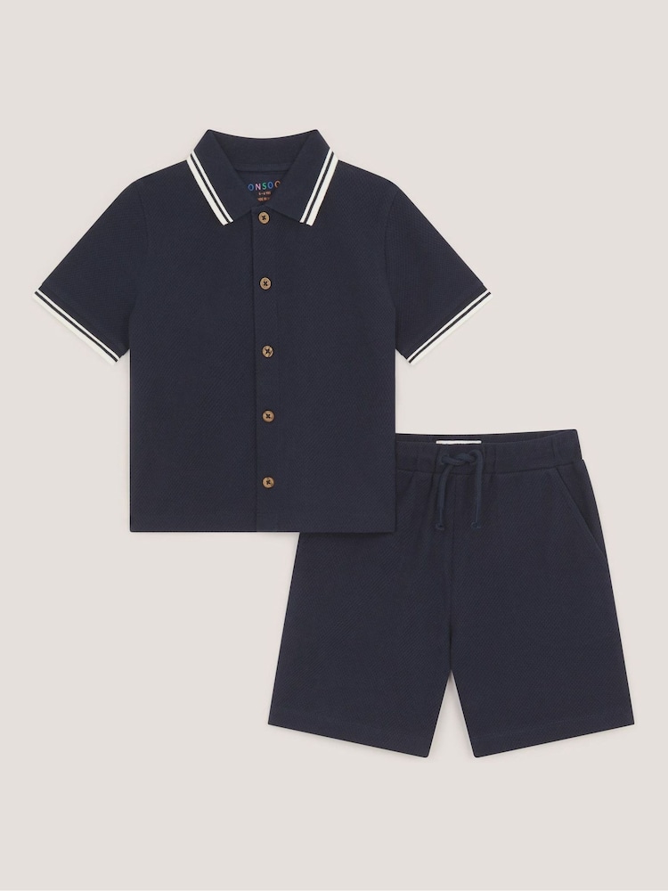 Monsoon Navy Jersey Polo Shirt & Shorts Set - Image 1 of 3