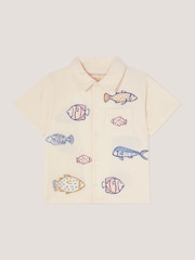 Monsoon Cream Embroidered Fish Short Sleeve Shirt - Image 2 of 4