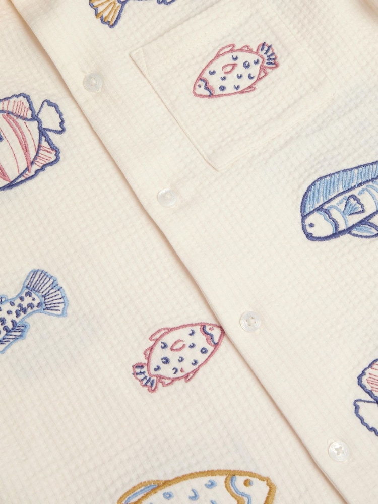 Monsoon Cream Embroidered Fish Short Sleeve Shirt - Image 4 of 4