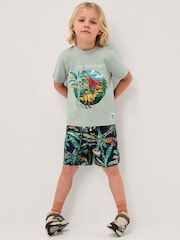 Monsoon Green Dinosaur Print T-Shirt & Shorts Set - Image 1 of 4