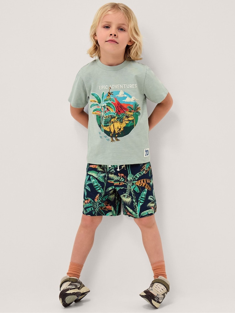 Monsoon Green Dinosaur Print T-Shirt & Shorts Set - Image 1 of 4