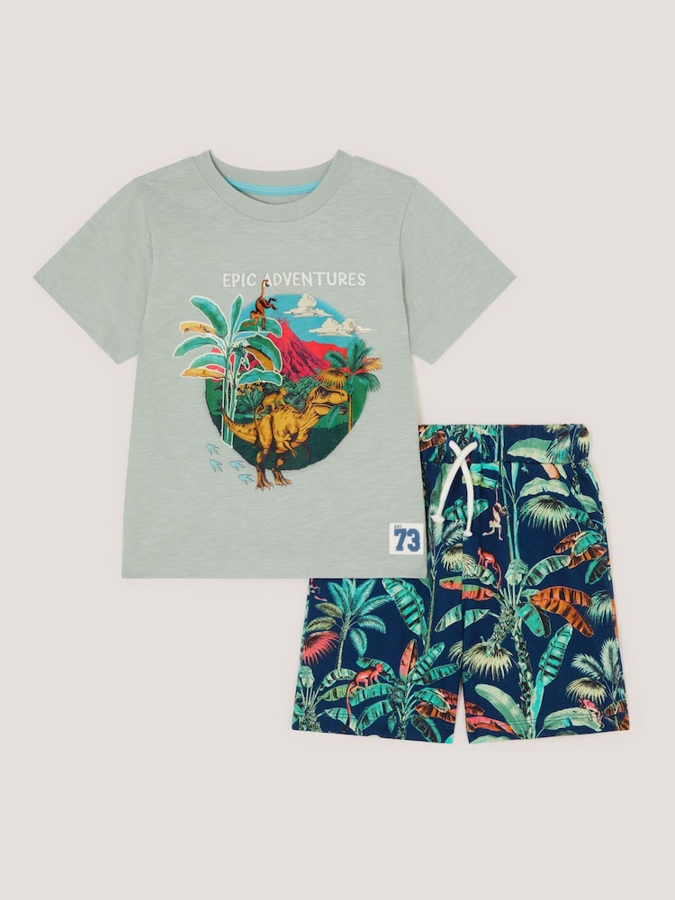 Monsoon Green Dinosaur Print T-Shirt & Shorts Set - Image 2 of 4