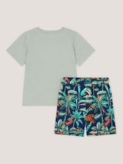 Monsoon Green Dinosaur Print T-Shirt & Shorts Set - Image 3 of 4