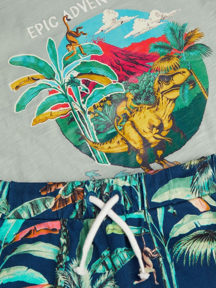 Monsoon Green Dinosaur Print T-Shirt & Shorts Set - Image 4 of 4