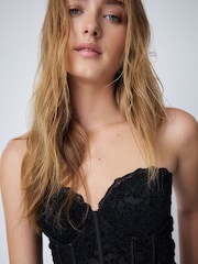 Black Sleeveless Floral Lace Corset Top - Image 5 of 8