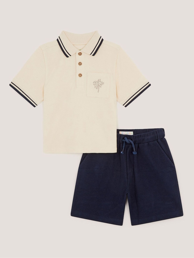 Monsoon Natural Palm Jersey Polo Shirt & Shorts Set - Image 1 of 3