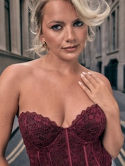 Wine Sleeveless Floral Lace Corset Top - Image 2 of 6