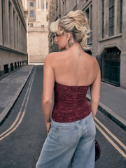 Wine Sleeveless Floral Lace Corset Top - Image 3 of 6