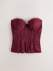 Wine Sleeveless Floral Lace Corset Top - Image 4 of 6