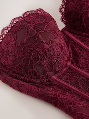 Wine Sleeveless Floral Lace Corset Top - Image 6 of 6
