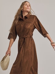 JD Williams Brown Anthology Faux Suede Cutwork Shirt Dress - Image 2 of 4
