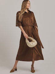 JD Williams Brown Anthology Faux Suede Cutwork Shirt Dress - Image 3 of 4