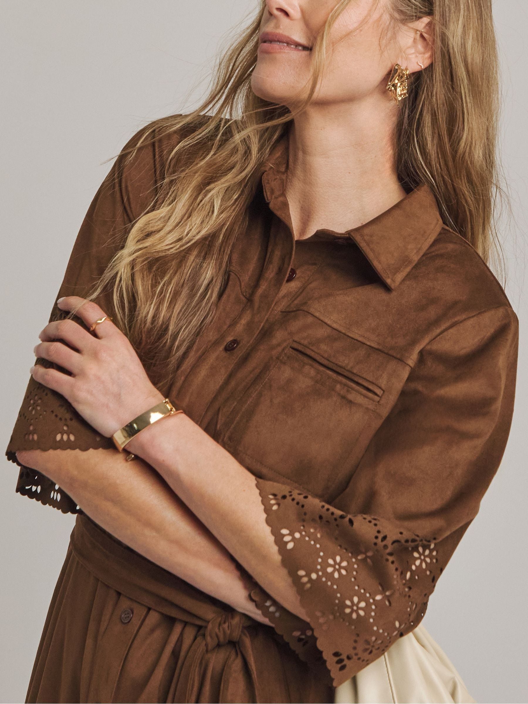 Buy JD Williams Brown Anthology Faux Suede Cutwork Shirt Dress