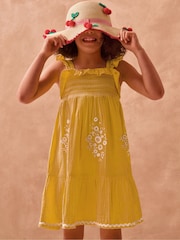 Monsoon Yellow Floral Embroidered Frill Dress - Image 1 of 4