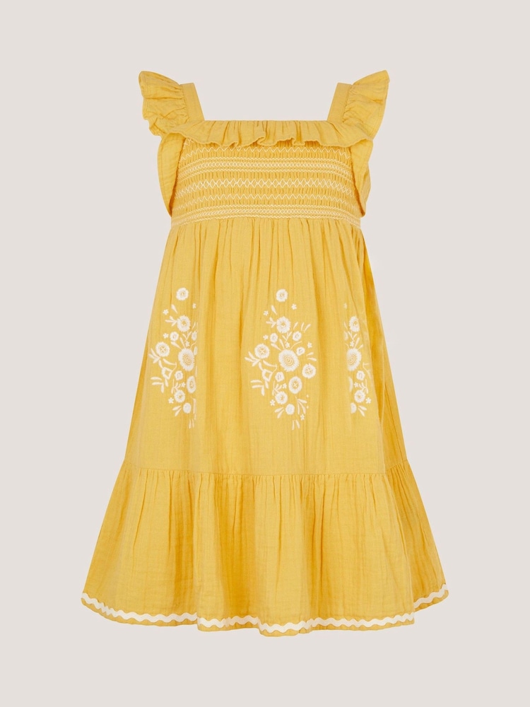 Monsoon Yellow Floral Embroidered Frill Dress - Image 2 of 4