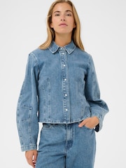 Kaffe Blue KaVallis Cropped Denim Shirt - Image 1 of 6